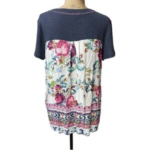 Oddy Boutique Floral Back Blouse Blue Size L Pink White Green Floral